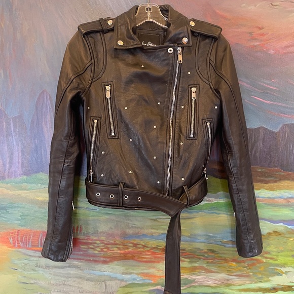 Sam Edelman Black Leather Studded Moto Jacket Size XS